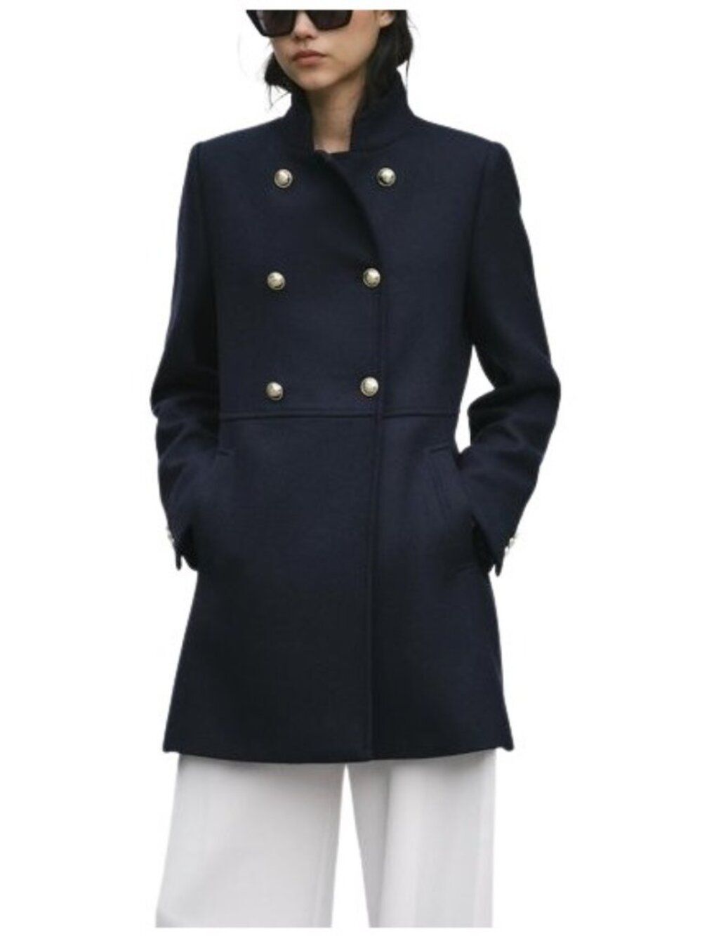 Zara Women Peacoat Coat Small Navy Blue Double Breasted Wool Blend 9787/201 NWT